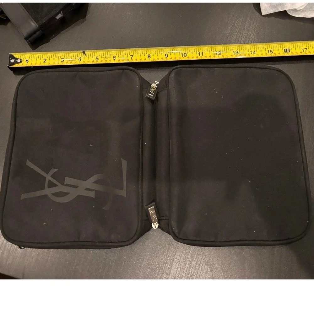 Yves Saint Laurent Beaute Black Canvas Makeup Bag Travel Cosmetic Organizer YSL